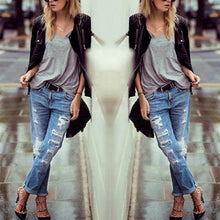 Women's Jeans Ripped Straight Full Length Famale Hole Mid Waist Jeans Pants Washed Cotton Pants L4 SM6