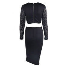 Studded Design Midi Dress Party Long Sleeve 2 Piece Set Dress Pencil Black Sexy Two Piece Set Dress SM6