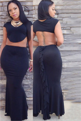 Backless Sexy Bodycon Two Piece Long Maxi Dress Open Back Trumpet Mermaid Sleevless Black Pink Long Dress Club SM6