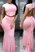Backless Sexy Bodycon Two Piece Long Maxi Dress Open Back Trumpet Mermaid Sleevless Black Pink Long Dress Club SM6