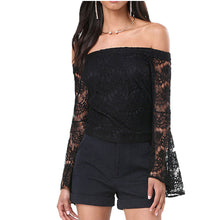 Black Long Sleeve  T-Shirt With Lace Slash Neck Off The Shoulder Top For Long Sleeve t Shirt SM6