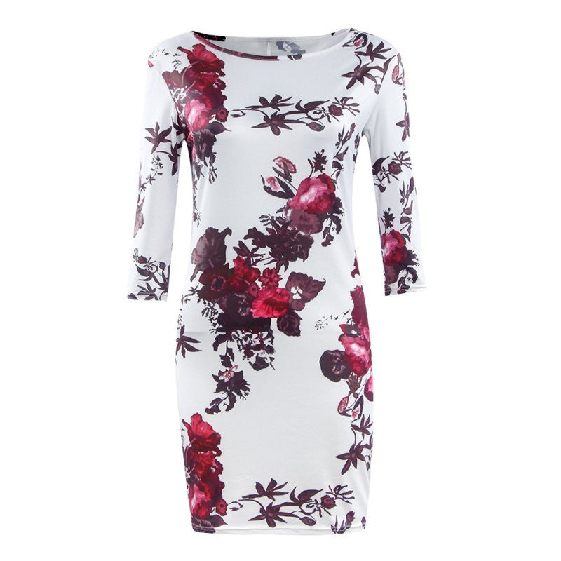 Dress Women Clothes Half Sleeve Printed One Shoulder Slim Elegant Club Party Dress SM6