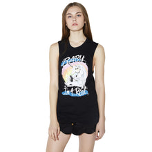 Women Long T-shirt Cartoon Print O-Neck Sleeveless Casual Loose Tee Shirt Women Tops Black Vestidos SM6