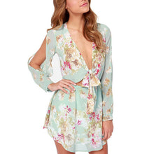 Floral Print Chiffon Mini Dress Sexy Off shoulder Boho Beach Dresses Long Sleeve Party Short Dress Cold Shoulder SM6