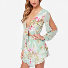 Floral Print Chiffon Mini Dress Sexy Off shoulder Boho Beach Dresses Long Sleeve Party Short Dress Cold Shoulder SM6