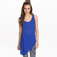 Sexy Women Tank Top Cross Back O Neck Asymmetric Hem Backless Loose Casual Vest Camisole Top BlueGrey SM6