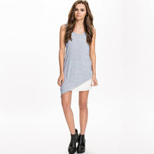 Sexy Women Tank Top Cross Back O Neck Asymmetric Hem Backless Loose Casual Vest Camisole Top BlueGrey SM6