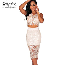 Style 2 Piece Bandage Dress Outfits Sexy White Lace Dress Knee Length Bodybon Party Night Club Dress SM6