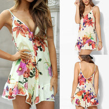 Sexy V-neck Backless flowers Print Dress Women's Casual Party Short Cute Dresses Plus Sizes SM6