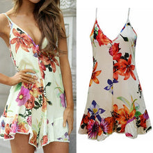 Sexy V-neck Backless flowers Print Dress Women's Casual Party Short Cute Dresses Plus Sizes SM6