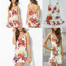 Sexy V-neck Backless flowers Print Dress Women's Casual Party Short Cute Dresses Plus Sizes SM6
