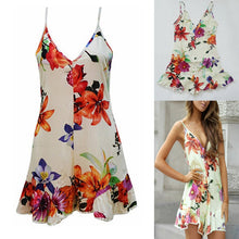 Sexy V-neck Backless flowers Print Dress Women's Casual Party Short Cute Dresses Plus Sizes SM6