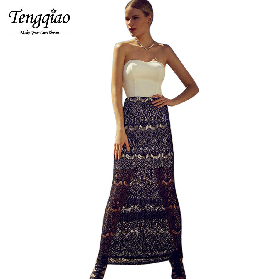 Strapless Two Piece Dress Set Outfits A Line Maxi Long Dress Off The Shoulder Patchwork Two Piece Lace Dress SM6