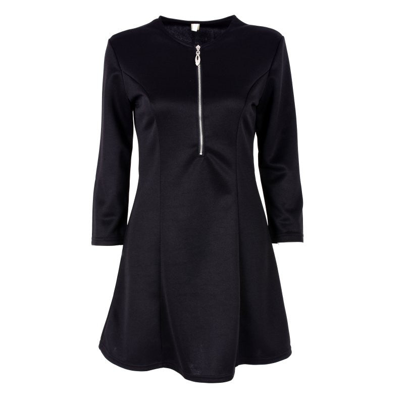 Style Sexy Mini Dresses Women Beach 3/4 Sleeve Black DressCasual Chiffon Zipper Dress Plus Size Y4 SM6