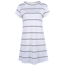 Style Women Casual Black White Stripe Dress Short Sleeve O Neck Mini Dress Plus Size SM6