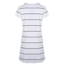 Style Women Casual Black White Stripe Dress Short Sleeve O Neck Mini Dress Plus Size SM6