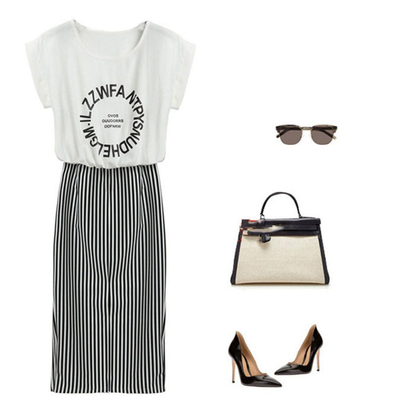 Style Women's Fashion Sexy Striped Dress Casual Long OL Formal Dresses SM6