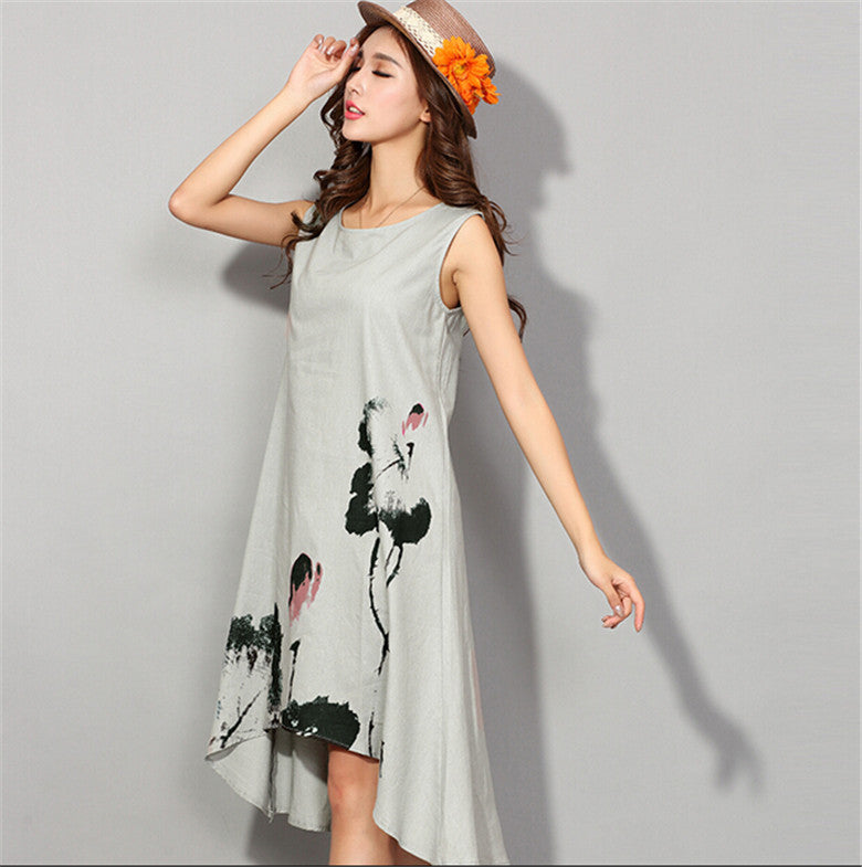 women novelty asymmetrical chiffon dressessleeveless irregular casual dress girl flower print dress vestidos Y4 SM6