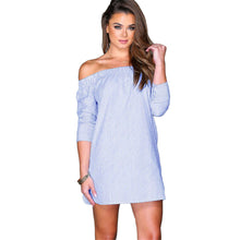 Three Quarter Long Sleeve Striped Dress Off Shoulder Dress Elegant Slash Neck Long Loose t Shirt Mini Dress SM6