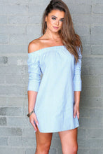 Three Quarter Long Sleeve Striped Dress Off Shoulder Dress Elegant Slash Neck Long Loose t Shirt Mini Dress SM6