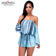 Tie Dye Print Sexy Strapless Playsuit Party Elegant Jumpsuit Shorts Off Shoulder Rompers  Long Sleeve Jumpsuit SM6