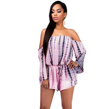 Tie Dye Print Sexy Strapless Playsuit Party Elegant Jumpsuit Shorts Off Shoulder Rompers  Long Sleeve Jumpsuit SM6