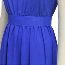 Tightening Belt  Royal Blue Pleated Long Dress Party Evening Elegant Sleeveless  Maxi Dress C959 SM6