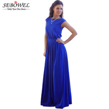 Tightening Belt  Royal Blue Pleated Long Dress Party Evening Elegant Sleeveless  Maxi Dress C959 SM6