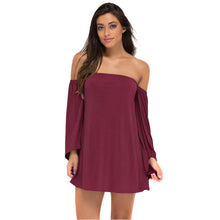 Casual Solid Dress a-Line Elegant Loose Off Shoulder Dress Flare Long Sleeve Mini Dress SM6