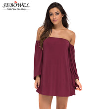 Casual Solid Dress a-Line Elegant Loose Off Shoulder Dress Flare Long Sleeve Mini Dress SM6