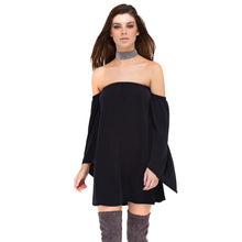 Casual Solid Dress a-Line Elegant Loose Off Shoulder Dress Flare Long Sleeve Mini Dress SM6