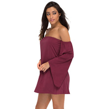 Casual Solid Dress a-Line Elegant Loose Off Shoulder Dress Flare Long Sleeve Mini Dress SM6