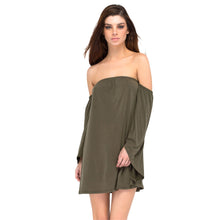 Casual Solid Dress a-Line Elegant Loose Off Shoulder Dress Flare Long Sleeve Mini Dress SM6