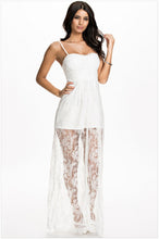 Transparent floral lace floor-length elegant long dress sleeveless spaghetti strap skater white maxi dress 60237 SM6