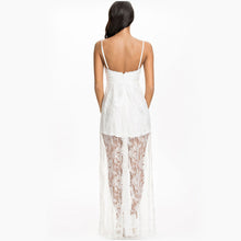 Transparent floral lace floor-length elegant long dress sleeveless spaghetti strap skater white maxi dress 60237 SM6