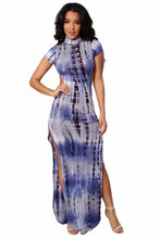 Turtleneck Two Sides Split Long  Dress Casual Backless Tie Dye Print Maxi Dress Long 60948 SM6