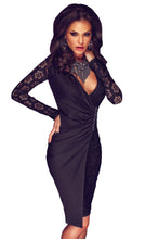 V Neck Elegant Dress For Floral Lace Long Sleeve Dress Pencil Black Sexy Evening Short Party Dresses SM6