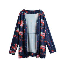 Vintage Women Kimono Cardigan Floral Print Long Sleeve Loose Outerwear Coat Tops BlackDark GreenRoyal Blue Bomber Jacket SM6