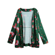Vintage Women Kimono Cardigan Floral Print Long Sleeve Loose Outerwear Coat Tops BlackDark GreenRoyal Blue Bomber Jacket SM6
