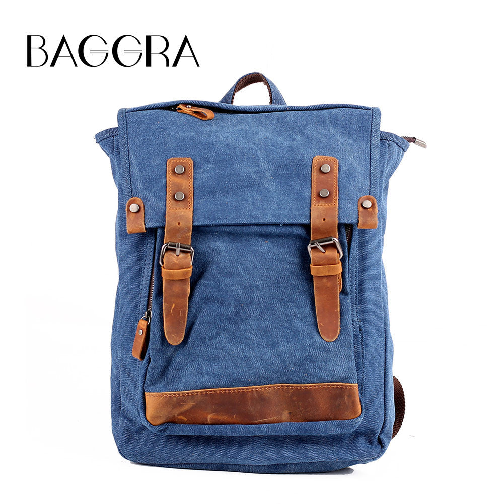 Vintage Women Men Canvas Backpack Crazy Horse Leather Mochila Hombre Large Capacity Retro Satchel School Bag Boys Rucksack SM6