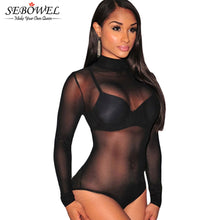 White Long Sleeve Sexy Nude Bodysuit Sheer Transparent Mesh Thong Lingerie Bodysuit Top Jumpsuit Romper Overall SM6