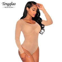 White Long Sleeve Sexy Nude Bodysuit Sheer Transparent Mesh Thong Lingerie Bodysuit Top Jumpsuit Romper Overall SM6
