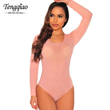 White Long Sleeve Sexy Nude Bodysuit Sheer Transparent Mesh Thong Lingerie Bodysuit Top Jumpsuit Romper Overall SM6