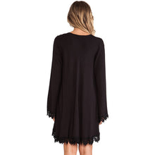 Black Lace Dress Short Skater Long Sleeve Casual Mini Dress a Line Solid Loose Dress For Wo SM6