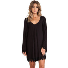 Black Lace Dress Short Skater Long Sleeve Casual Mini Dress a Line Solid Loose Dress For Wo SM6