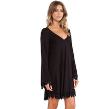 Black Lace Dress Short Skater Long Sleeve Casual Mini Dress a Line Solid Loose Dress For Wo SM6