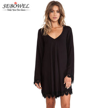 Black Lace Dress Short Skater Long Sleeve Casual Mini Dress a Line Solid Loose Dress For Wo SM6