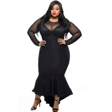 Mermaid Evening Long Party Dress Black See Through Mesh Long Sleeve Sexy Plus Size Dress XXXL Clothing SM6