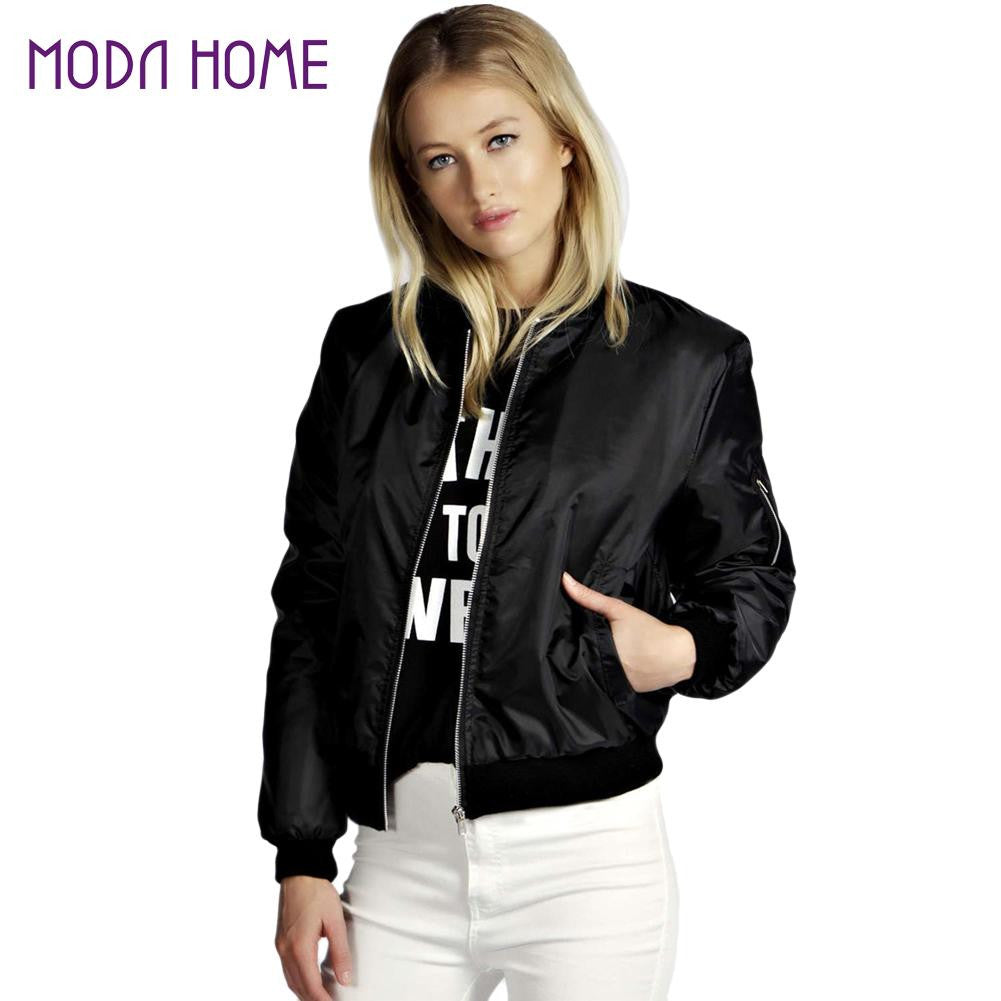 Women Biker Bomber Jacket Short Zipper Slim Coat Women Vintage Outerwear Long Sleeve Tops BlackDark Green SM6