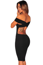 Women Off The Shoulder Dress Runway Charcoal Crisscross Back Short Sleeve Slim Bodycon Dress Sexy Club Vestidos SM6